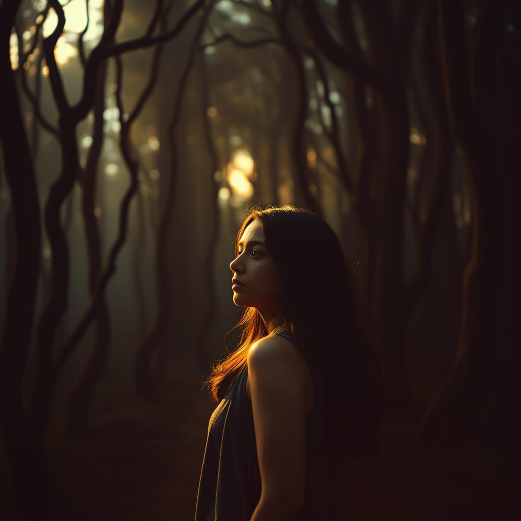 Eerie Forest Threshold in Grainy VHS Style