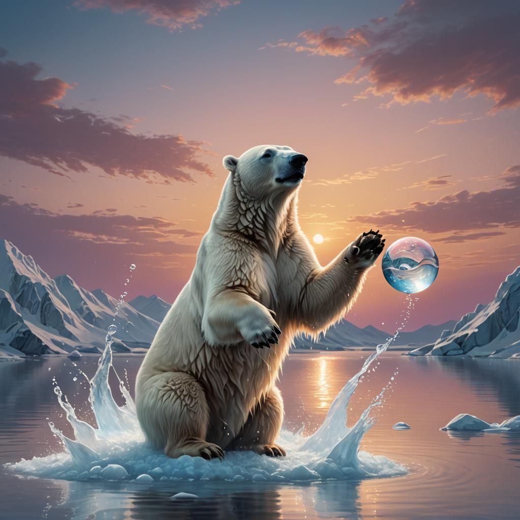 Polar Bear Waterbending Sunset Orb in Fantasy Art