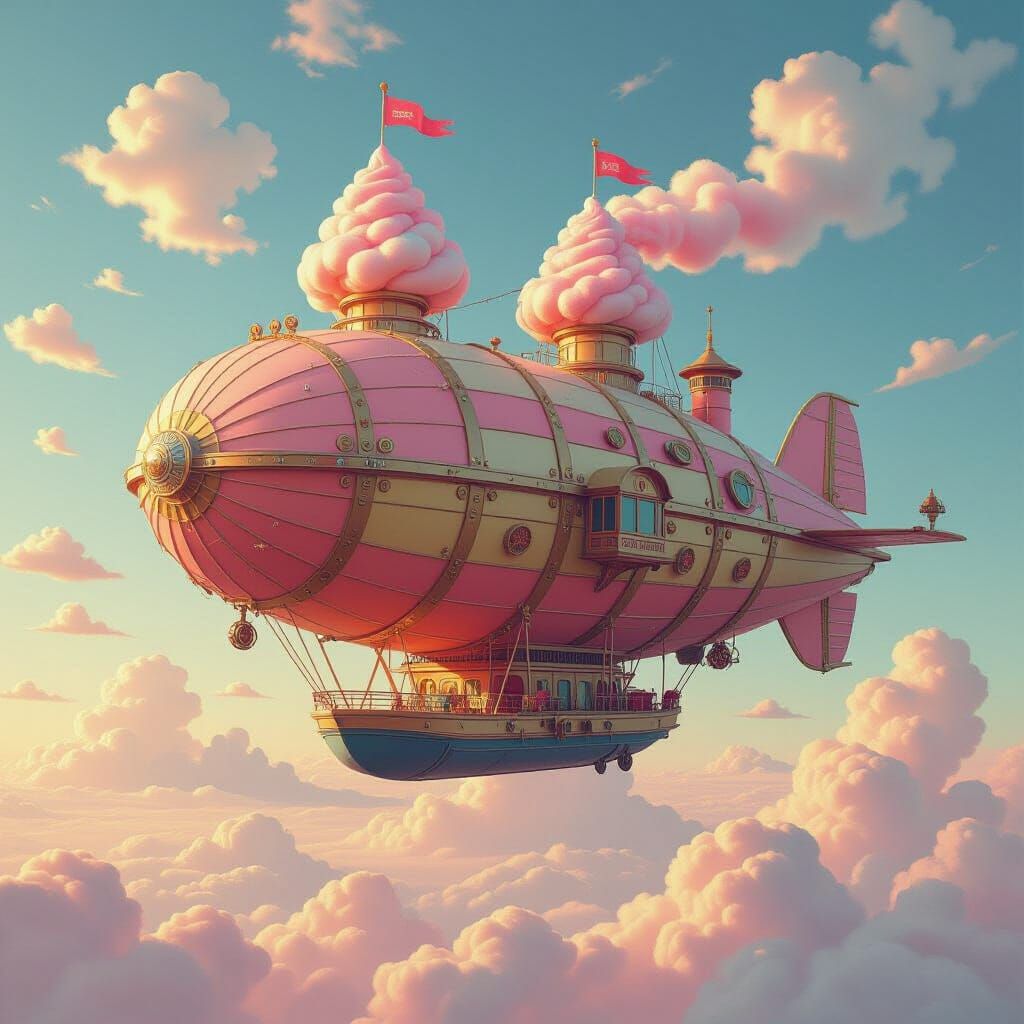 Cotton Candy Airship: Vintage Fantasy Matte Painting