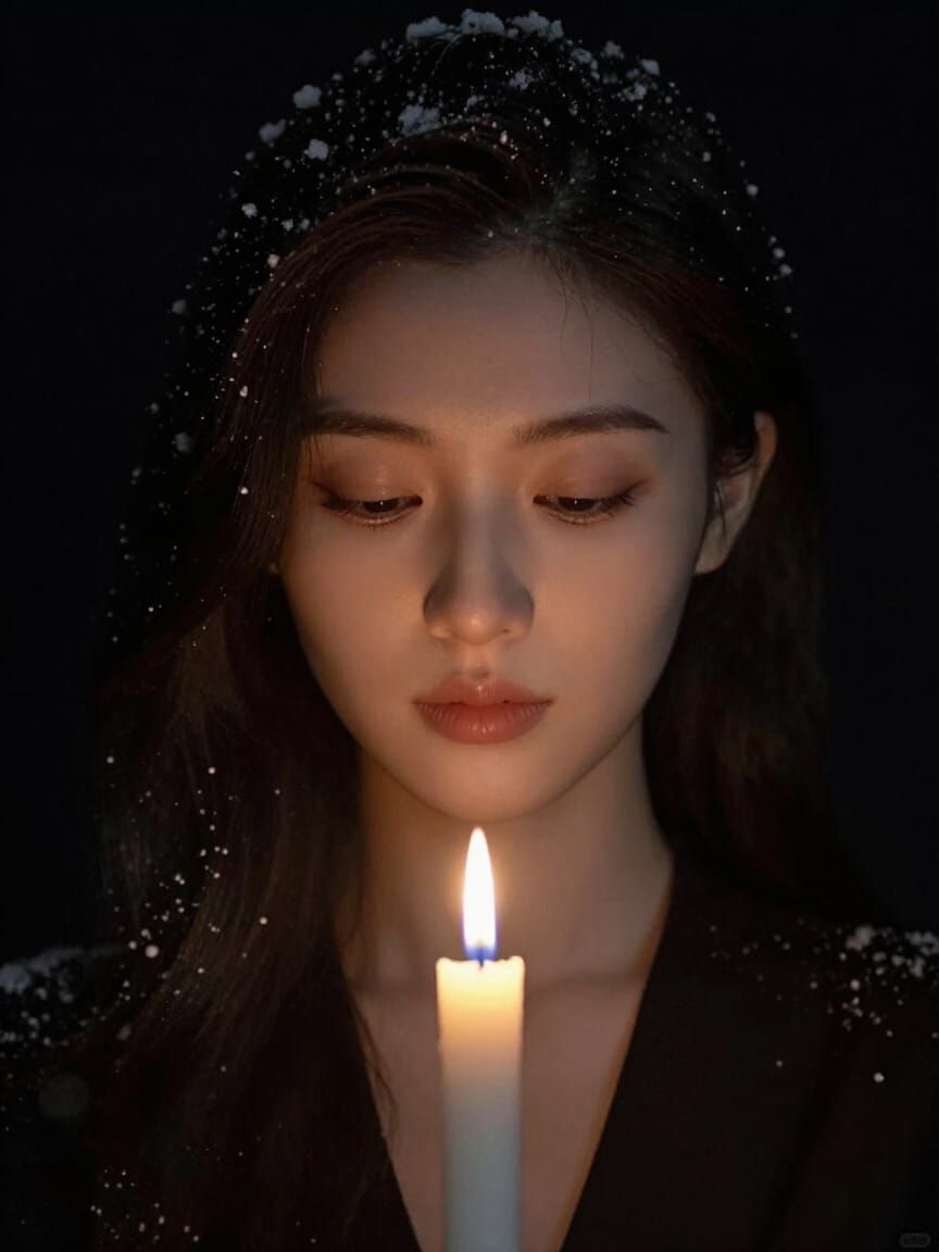 Minimalist Christmas Portrait: Candlelit Serene Woman