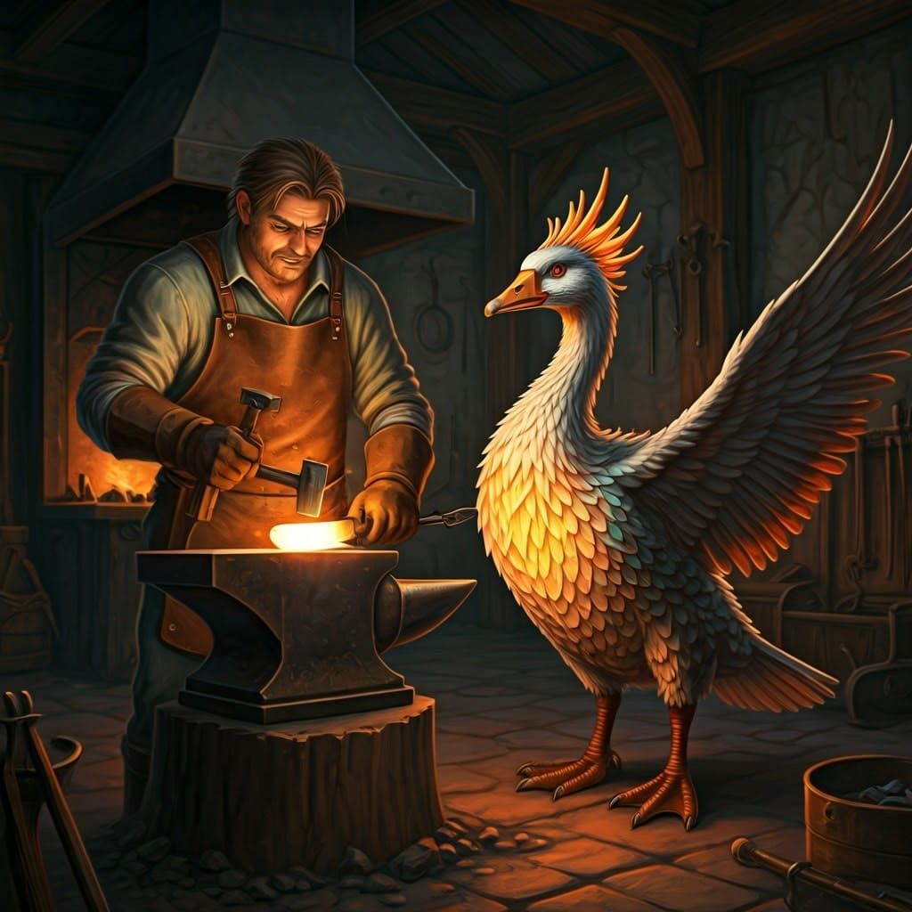 Blacksmith and Fire Goose in Fantasy Forge