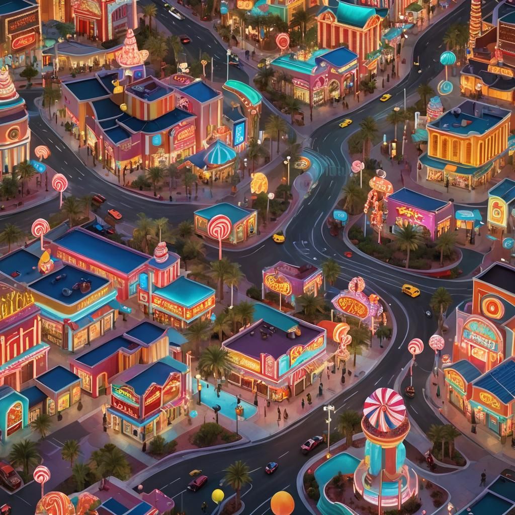 Las Vegas Candyland Nightscape in Digital Illustration