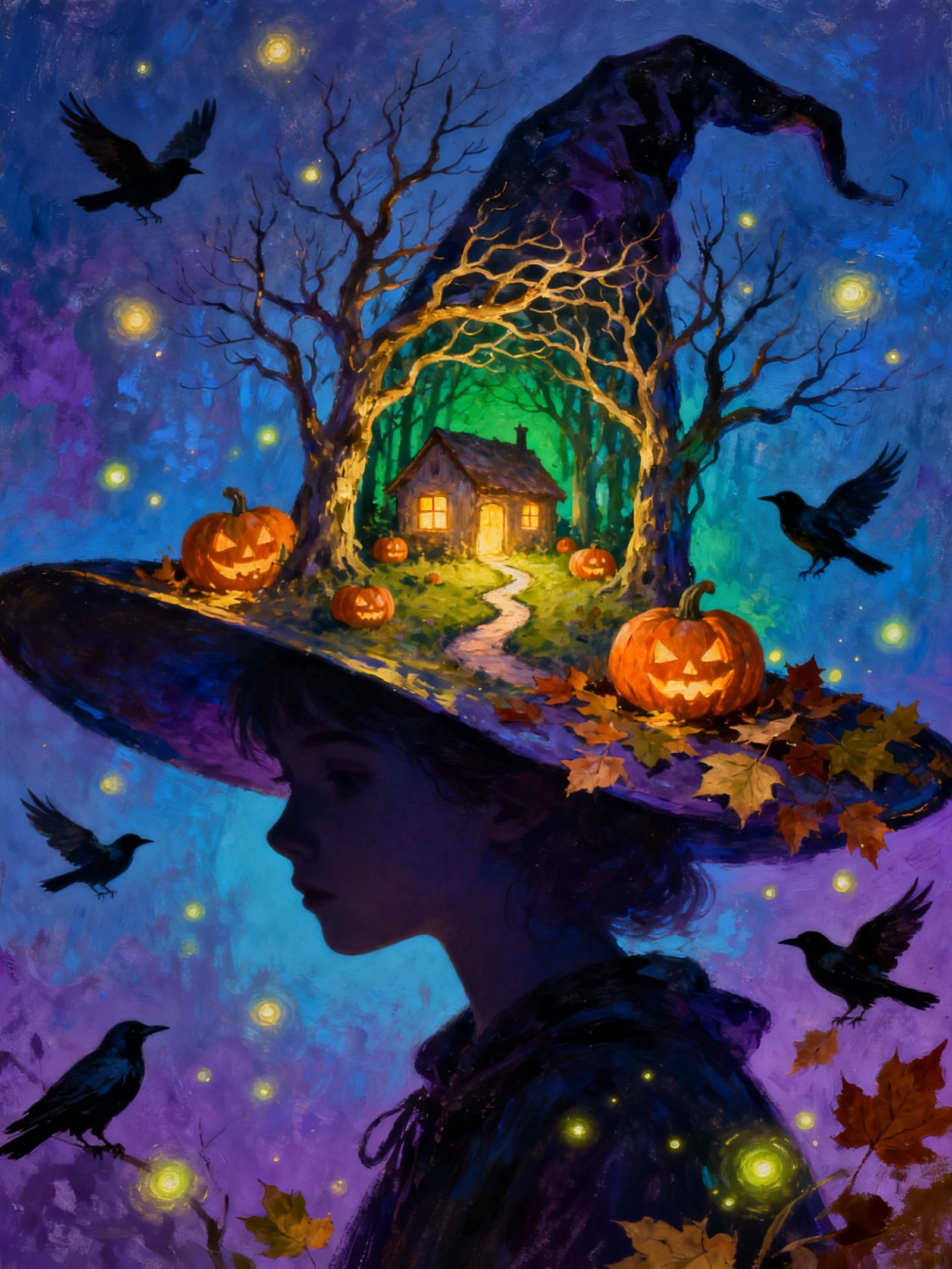 Enchanted Witch Hat Landscape in Vibrant Fantasy Style