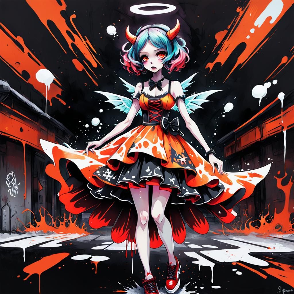 Creepy Cute Magical Girl with Demon Wings