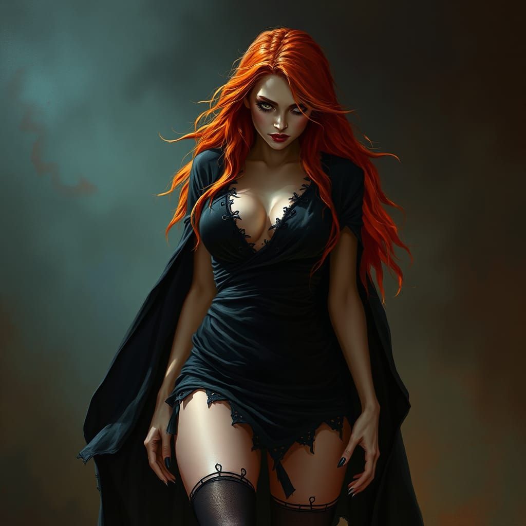 Eerie Redhead Witch with Malevolent Aura