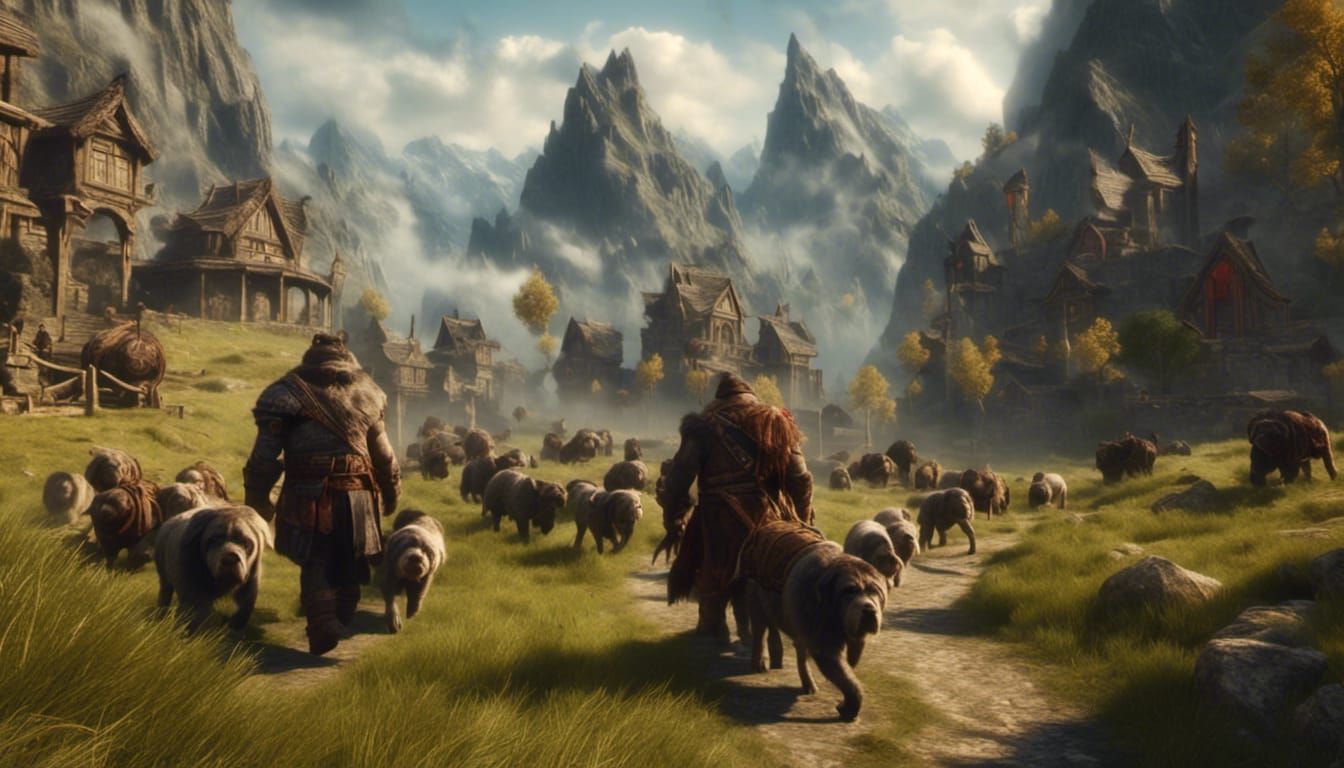 Pugs Walking Through a Northern Landscape