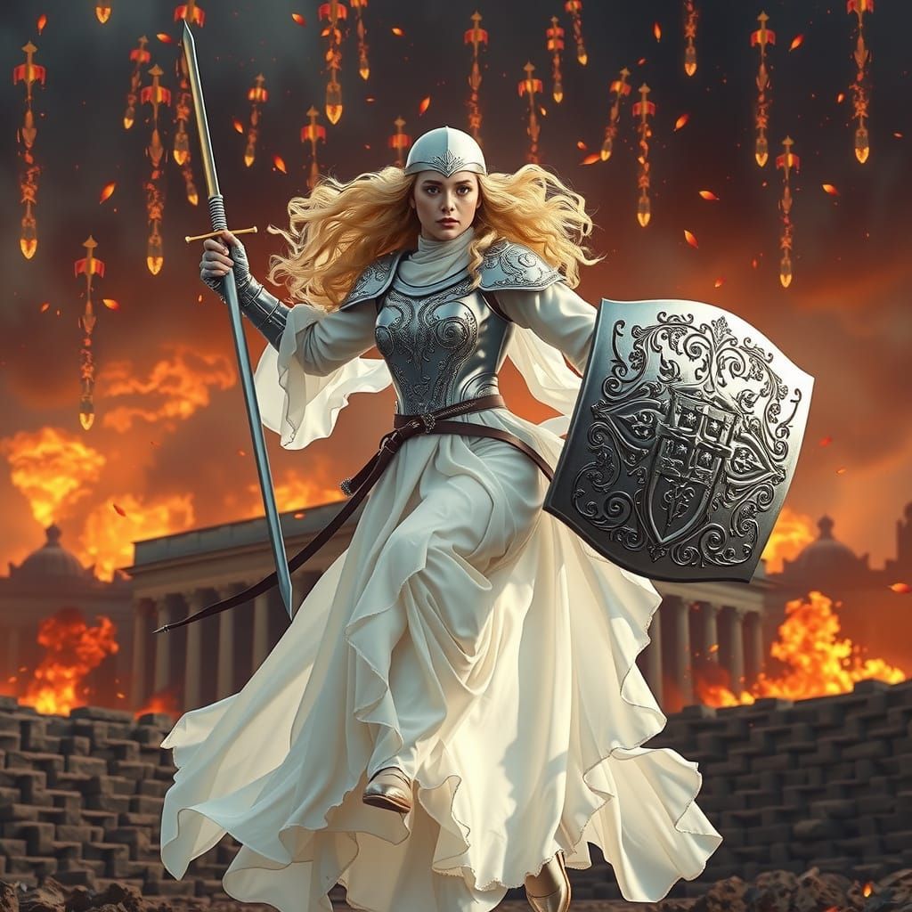 Princess in Silver Armor with Excalibur Sword