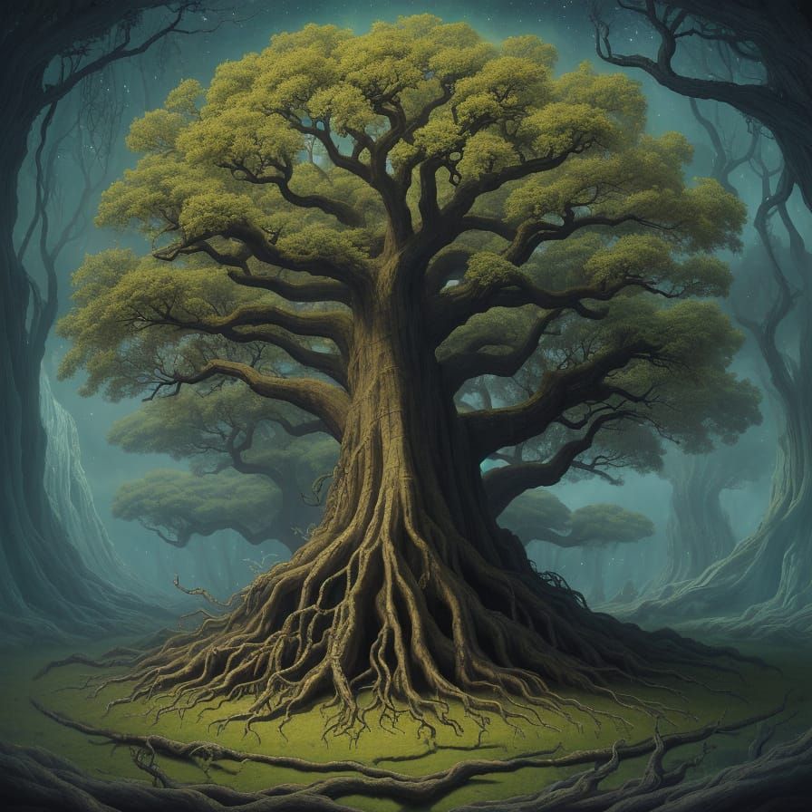 Ancient Cosmic Tree Connecting Realities in Surreal Digital ...