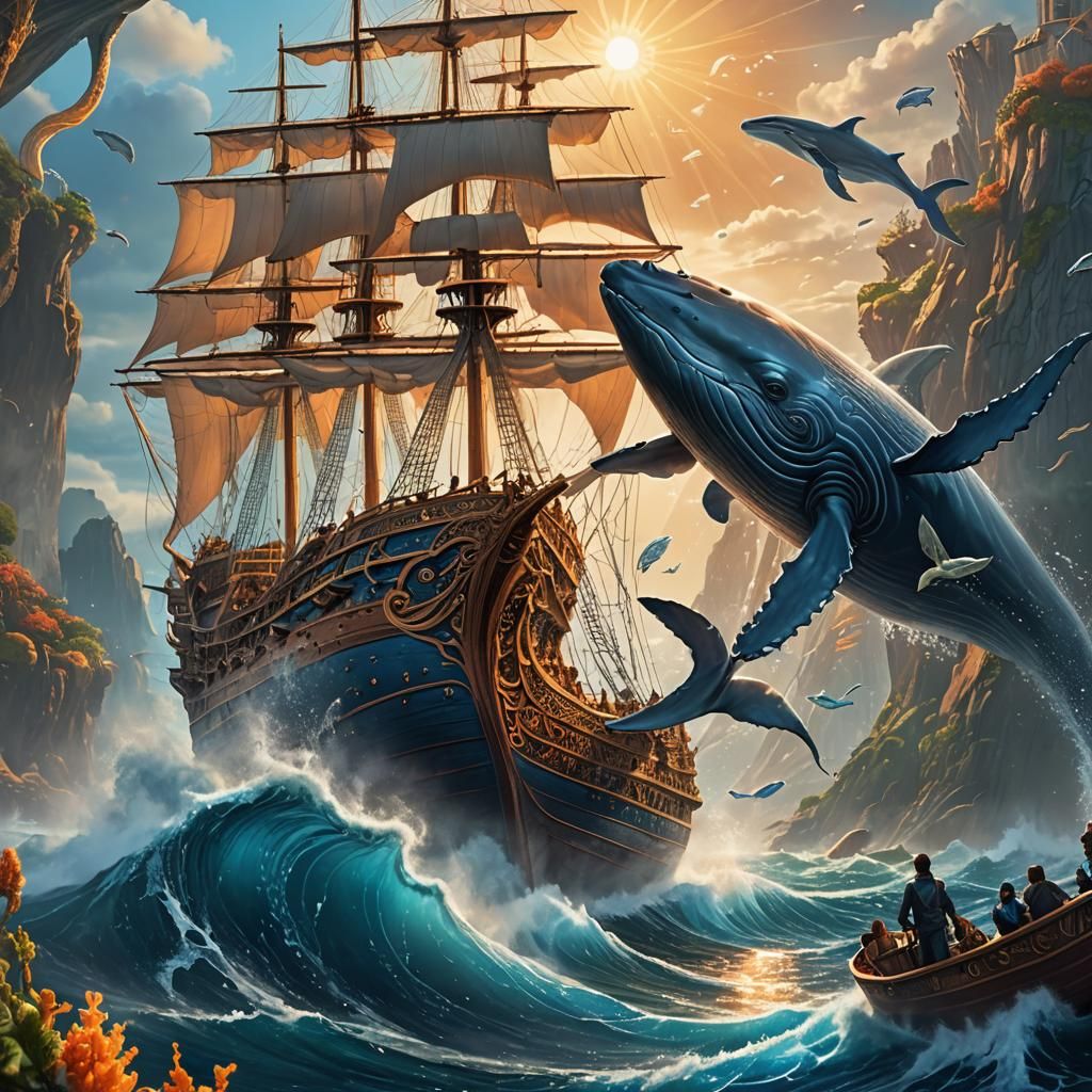 Ship Pulled by Whales: Fantasy Concept Art