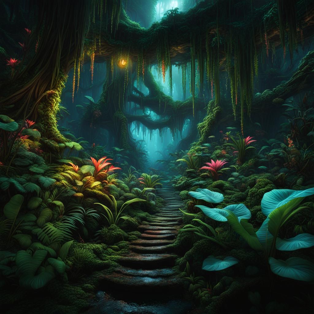 Bioluminescent Alien Jungle: A Digital Masterpiece