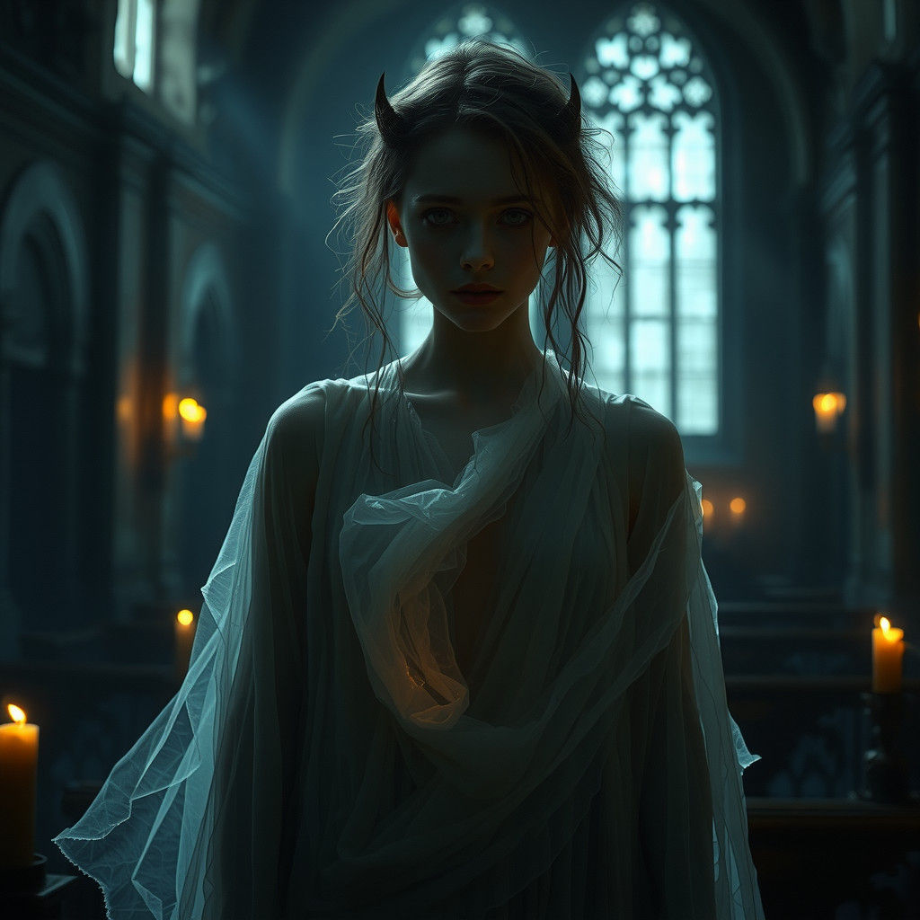 Ethereal Spirit in Abandoned Church, Photorealistic