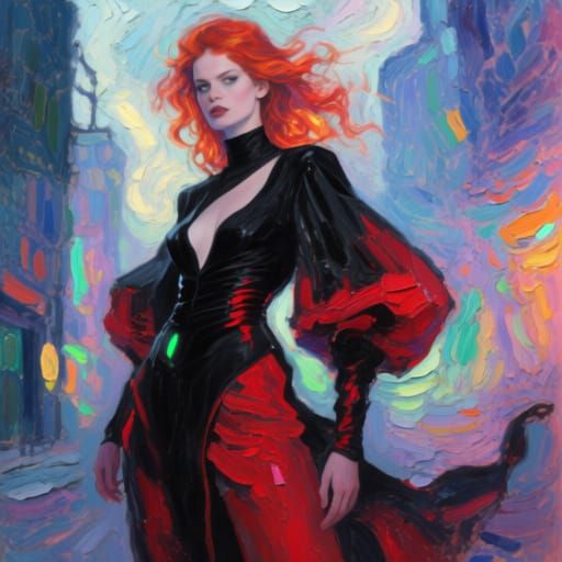 Visionary Woman in Avant-Garde Fashion and Dramatic Lighting