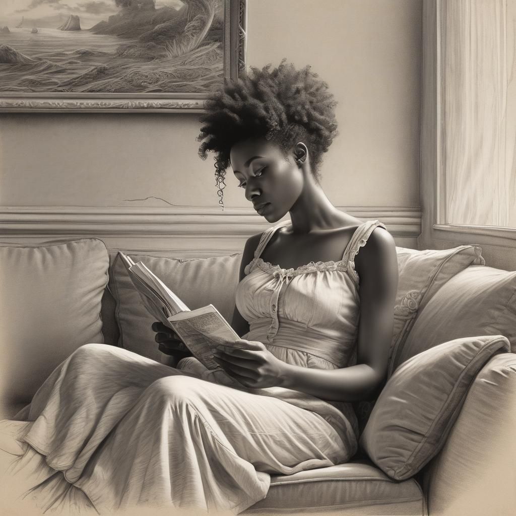 Young Woman Reading: Detailed Pencil and Anime Art