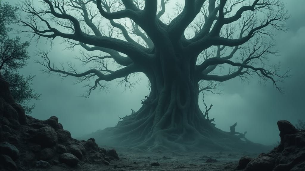 Majestic Gnarled Tree in Art Nouveau Style