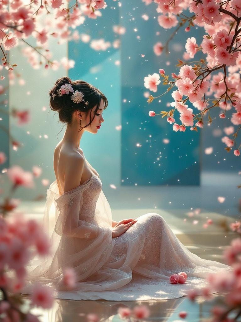 Abstract Pin-Up in Retro Garden Scene