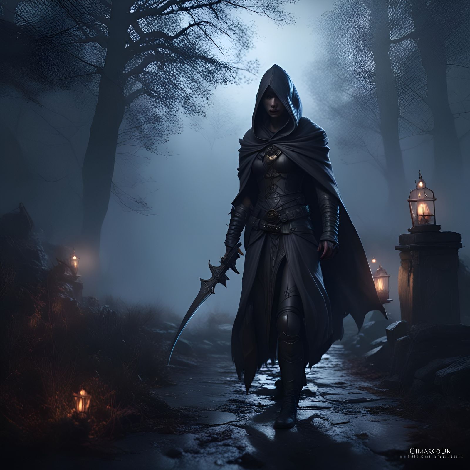 Dark Assassin in Fog, Chiaroscuro Lighting