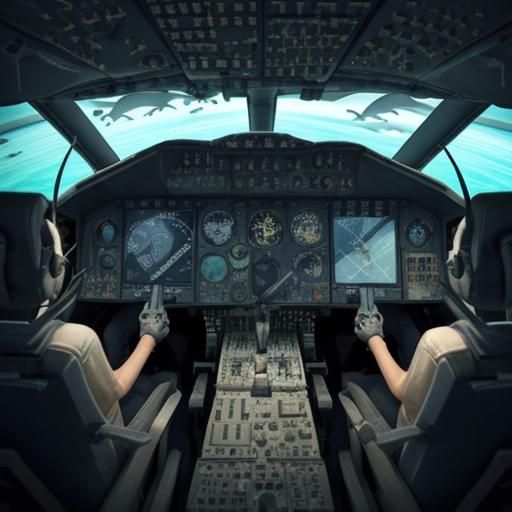 Underwater Airplane Cockpit with Sharks