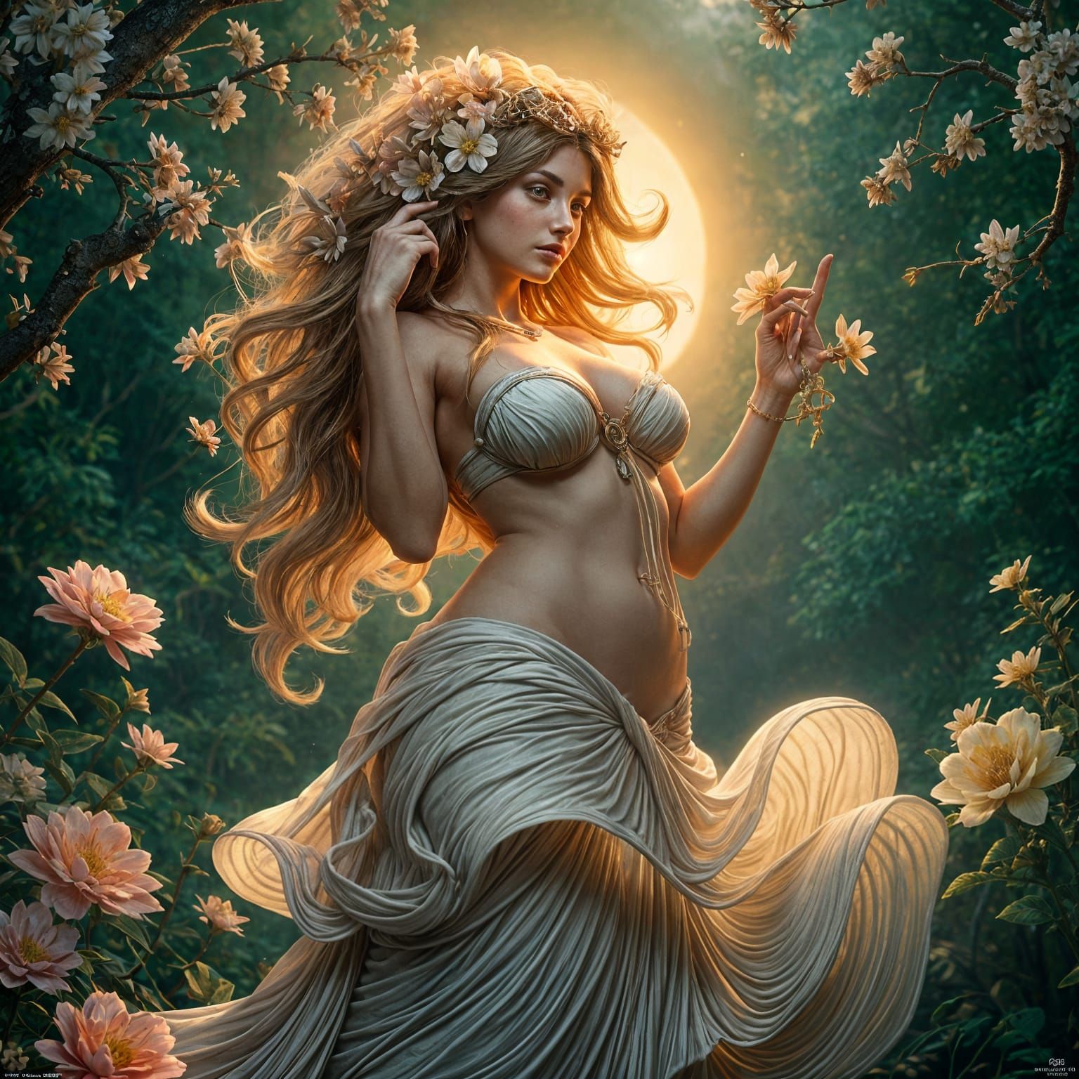Rubenesque Goddess of Spring in Frazetta Style