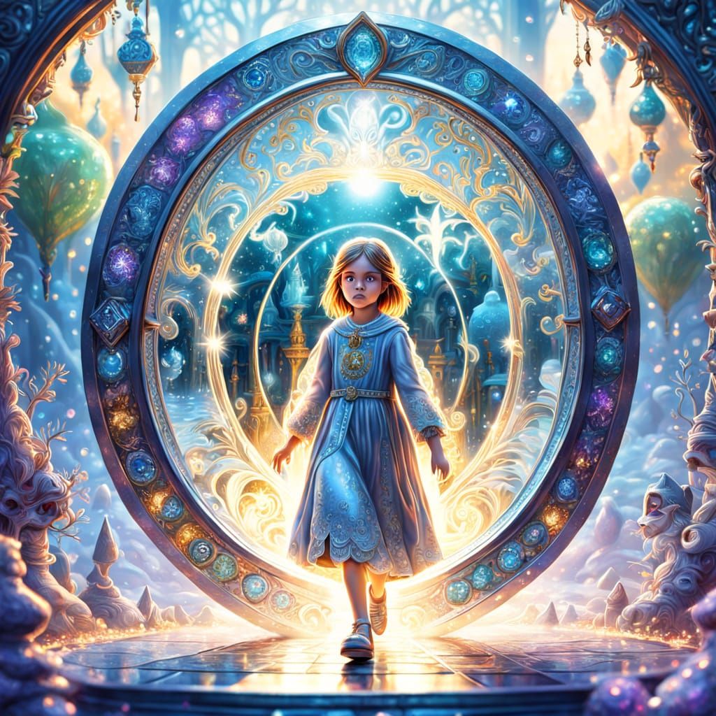 Girl Steps Through Magical Mirror Portal
