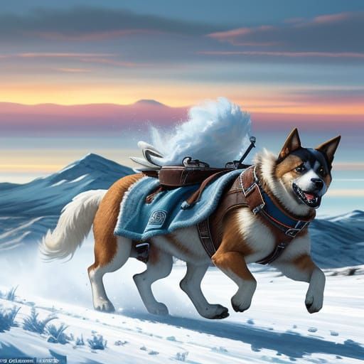 Dogs Pulling Sled in Snowy Wilderness