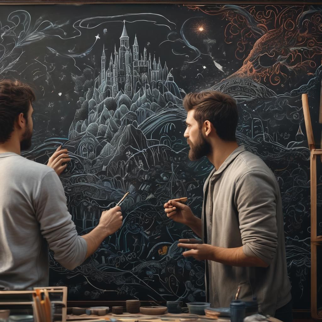 Man Creates Chalk Art on Blackboard