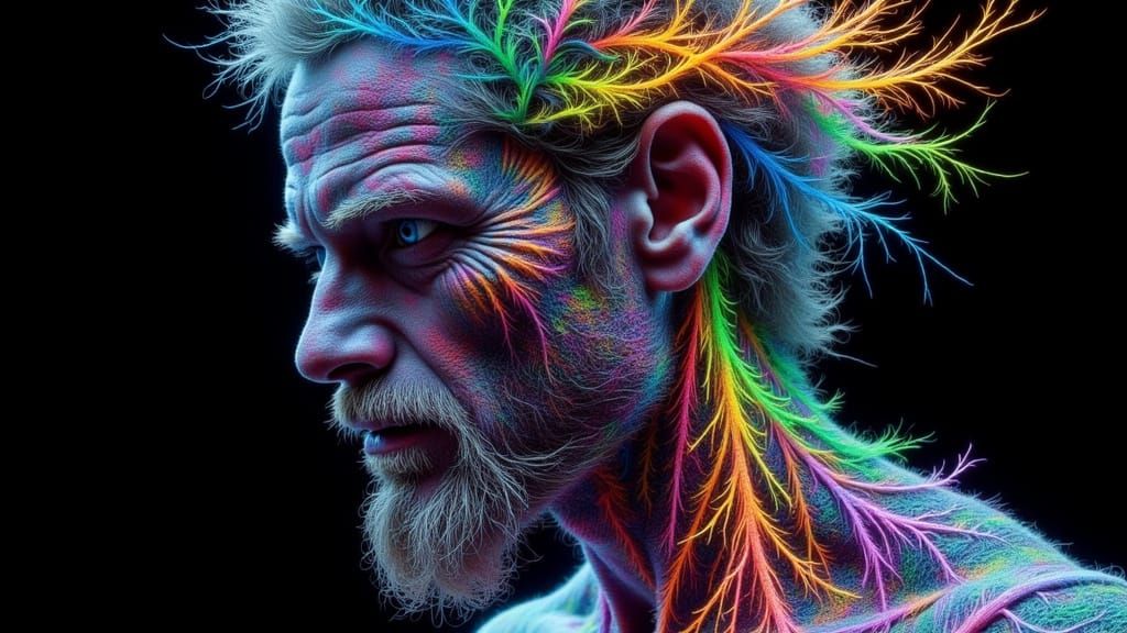 Fractal Faced Man in Gothic Biomechanical Dreamscape