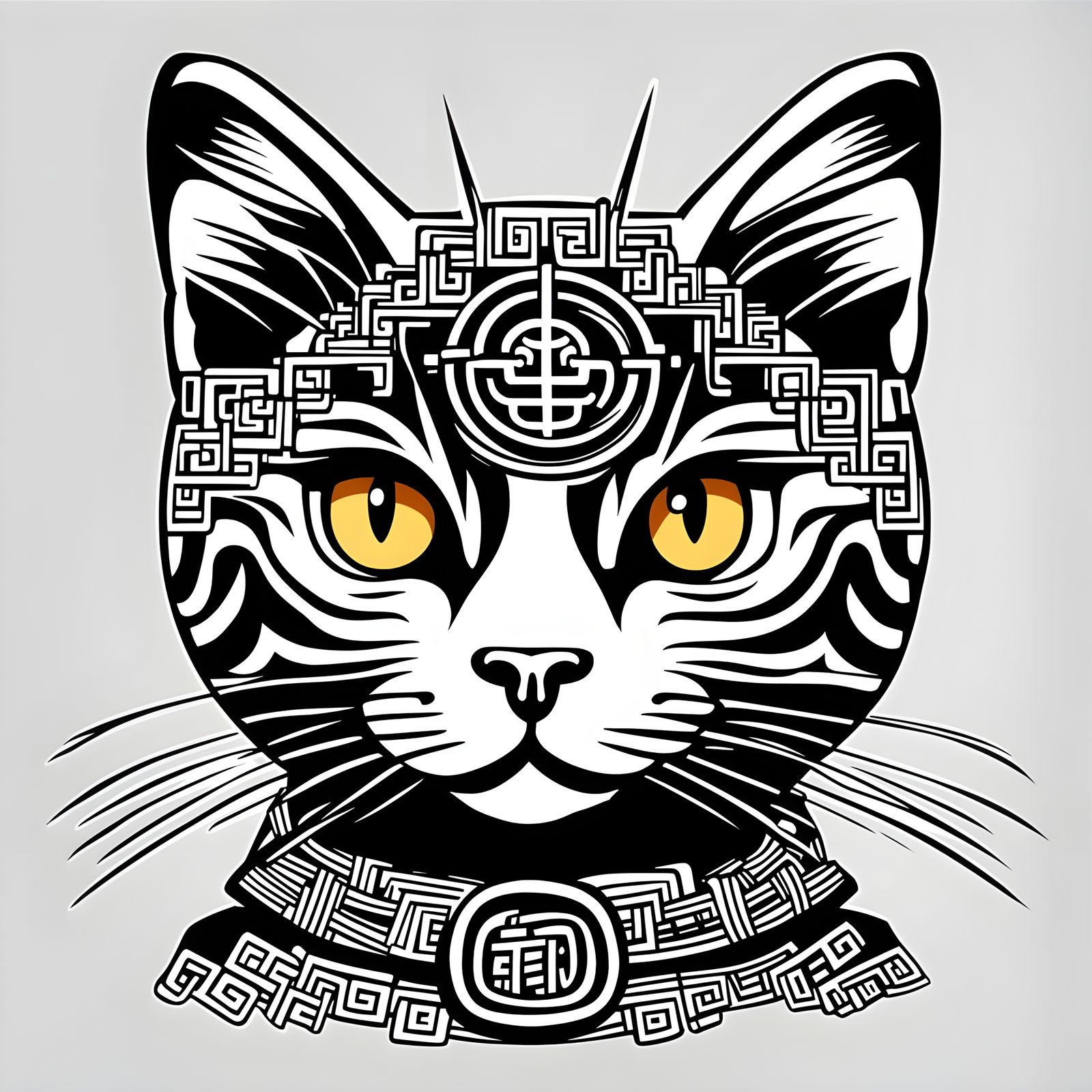 Golden Chinese Lucky Beckoning Cat Illustration