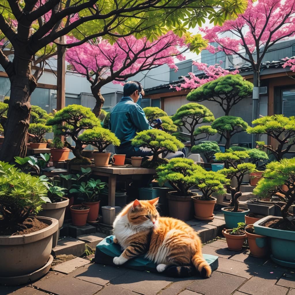 Cat Napping in Tokyo Nursery: Synthwave Neon Retro
