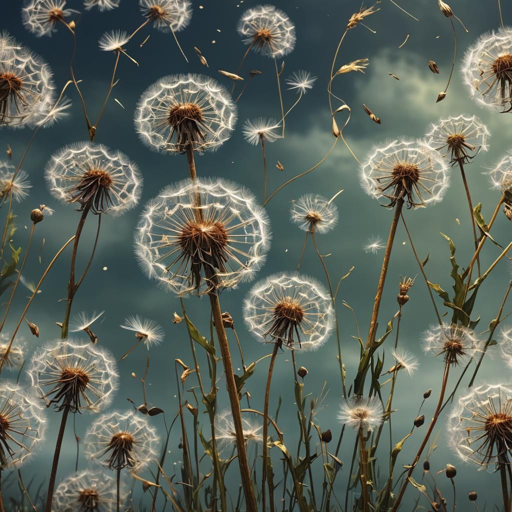 Lion-Headed Dandelion Seed Stalk in Detailed Matte Painting