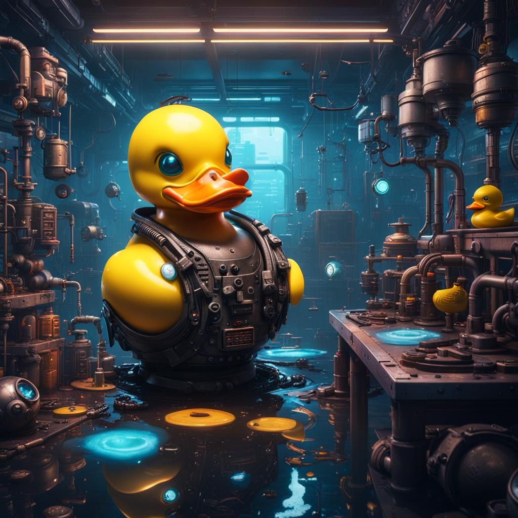 Cyberpunk Laboratory Reveals Hidden Rubber Duck