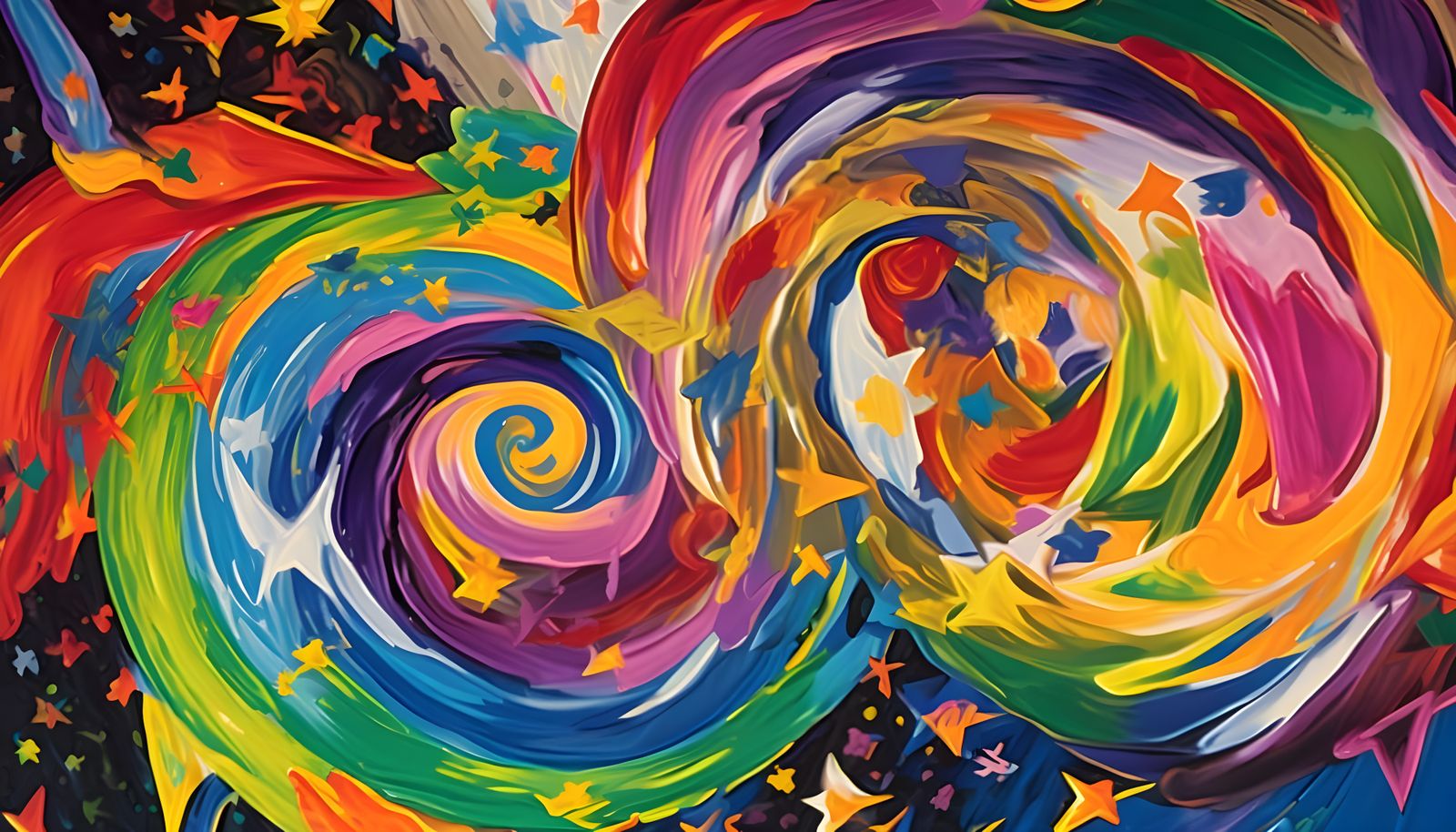 Vast Helical Vortex Maelstroms with MultiColored Stars