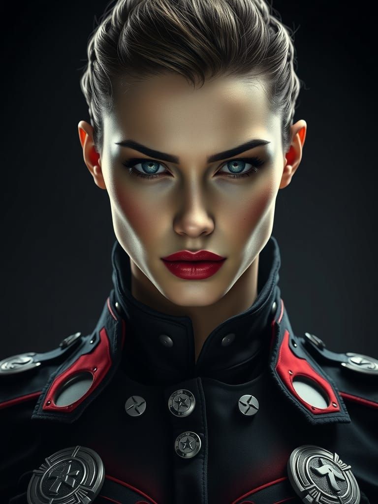 Hyperrealistic Portrait of Stern Female Officer