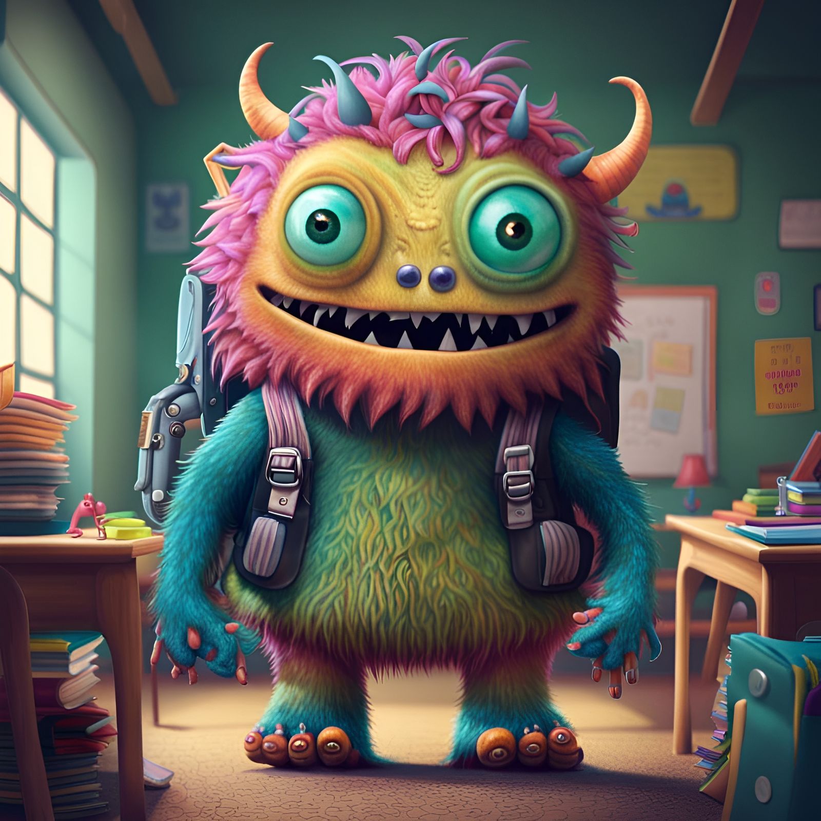 Monster's First Day: Comical Classroom Scene