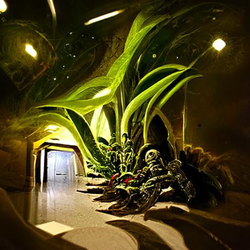 Evil Plants Overrun Spaceship Hallway in Cosmic Illustration