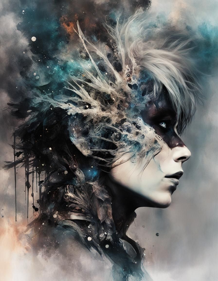 Nebula Edward Scissorhands in Biopunk Alcohol Ink Style