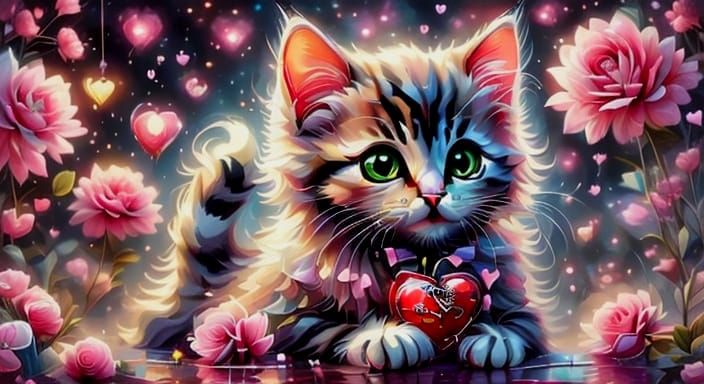 Surreal Valentine's Day Cats in a Romantic Dinner Setting