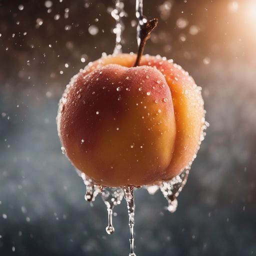 Hyperrealistic Dripping Wet Peach Still Life