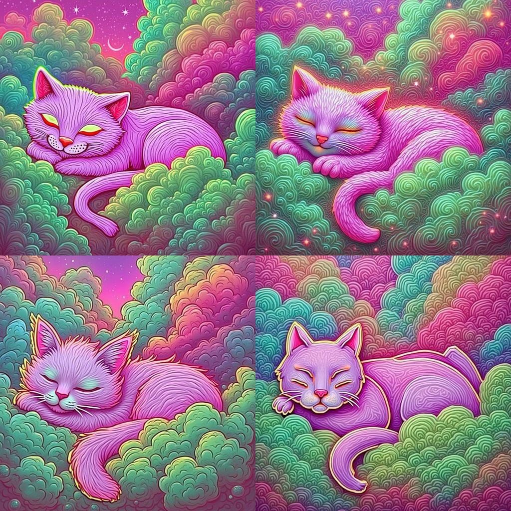 Glowing Neon Kitty in Dreamy Cloudscape