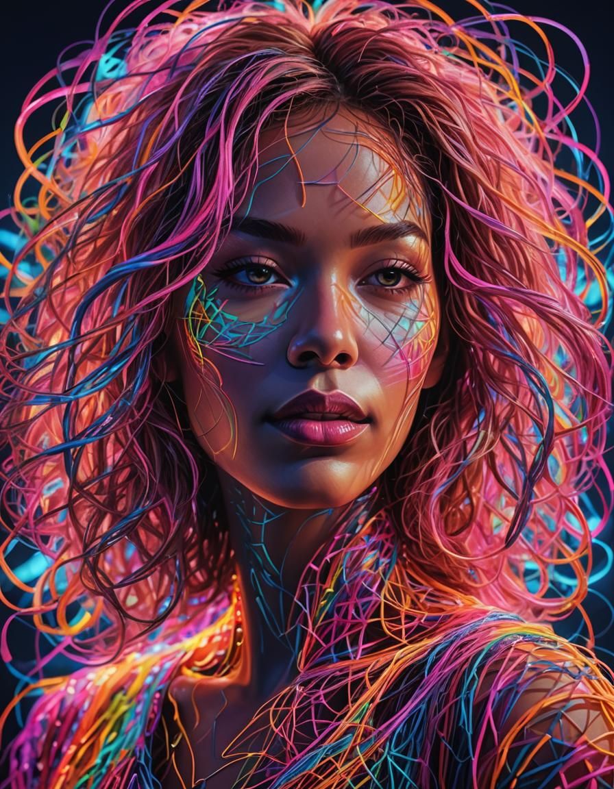Ultra-Realistic Neon Portrait of Woman in Cyberpunk Style