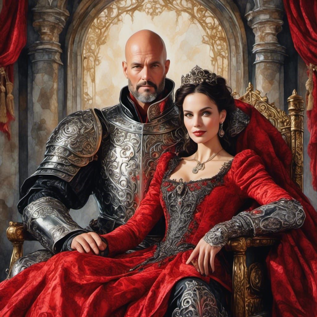 Medieval Warrior and Sorceress in Throne Room