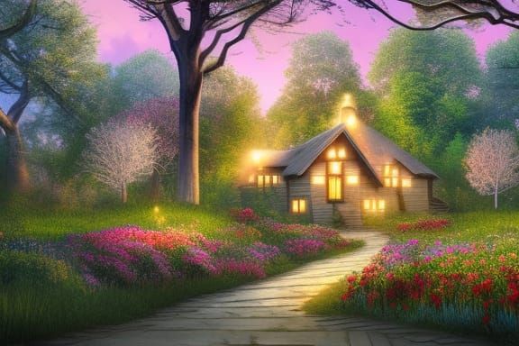 Charming Cottage in Forest Flower Garden