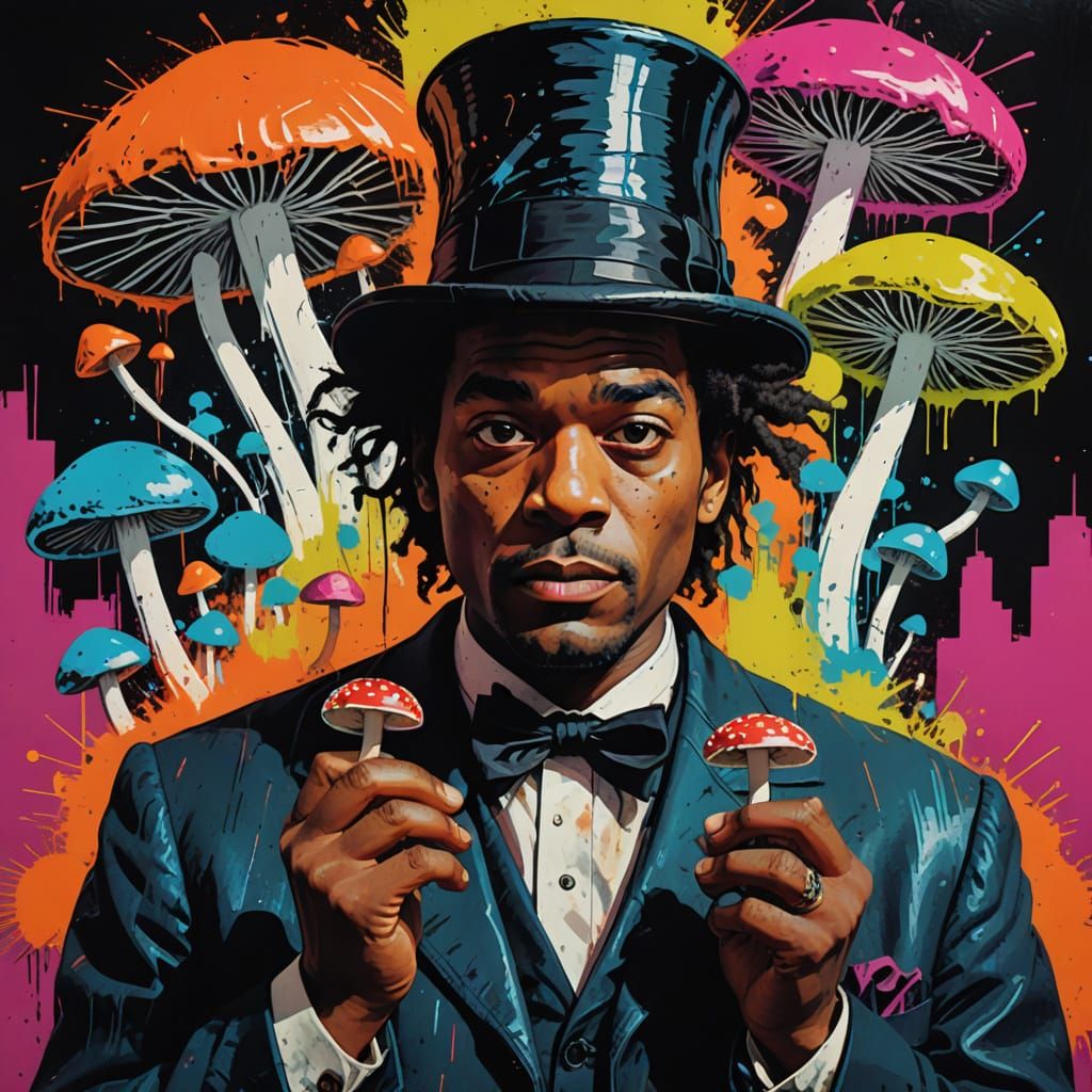 Surreal Magician Pulls Mushrooms from Hat in Cardboard City