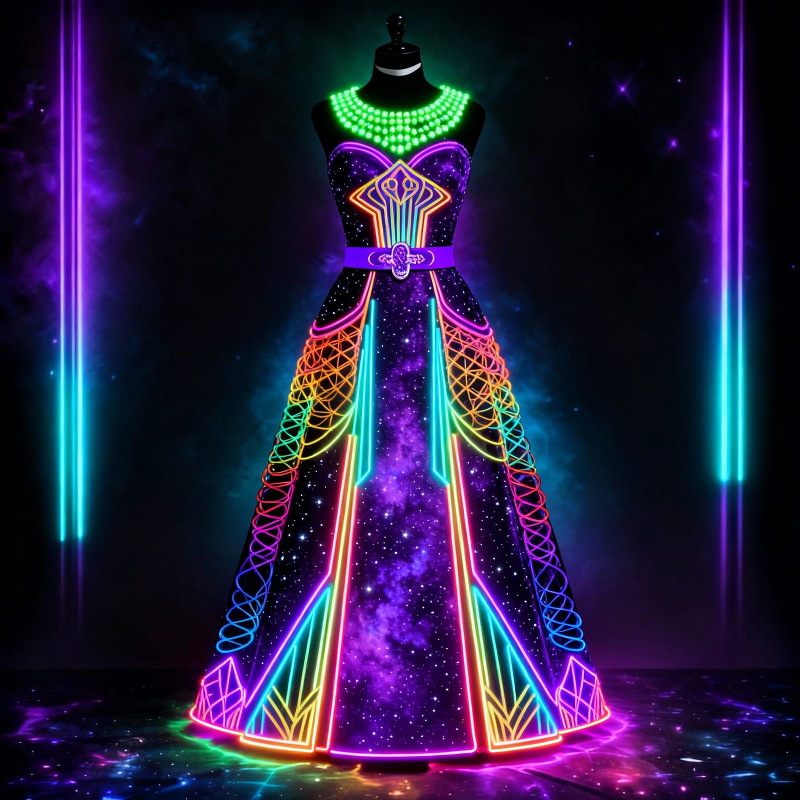 Glow-in-the-Dark Formal Dress in Vibrant Night Sky Hues