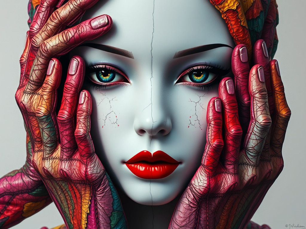 Embroidered Mannequin with Colorful Hands Digital Painting