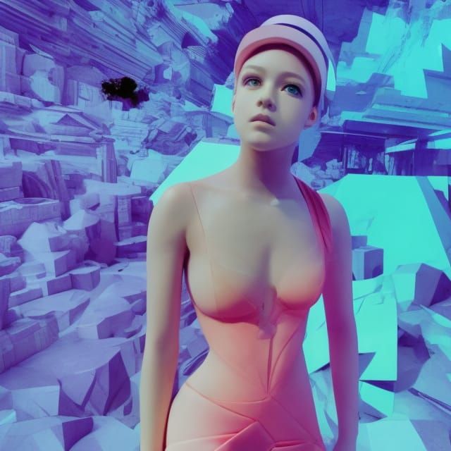 Anya Taylor-Joy as Greek Statue in Vaporwave Style