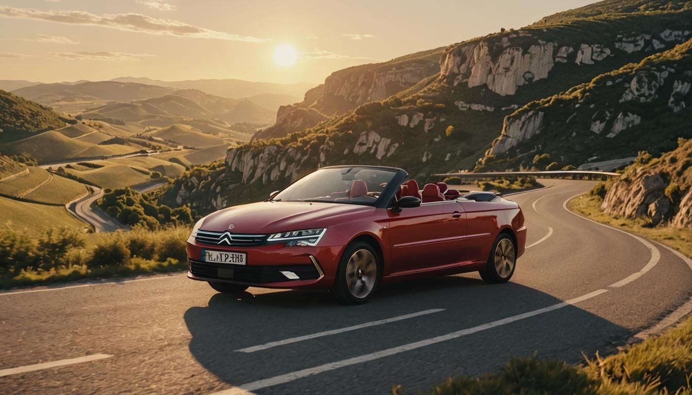Futuristic Red Citroën Convertible on Scenic Roads