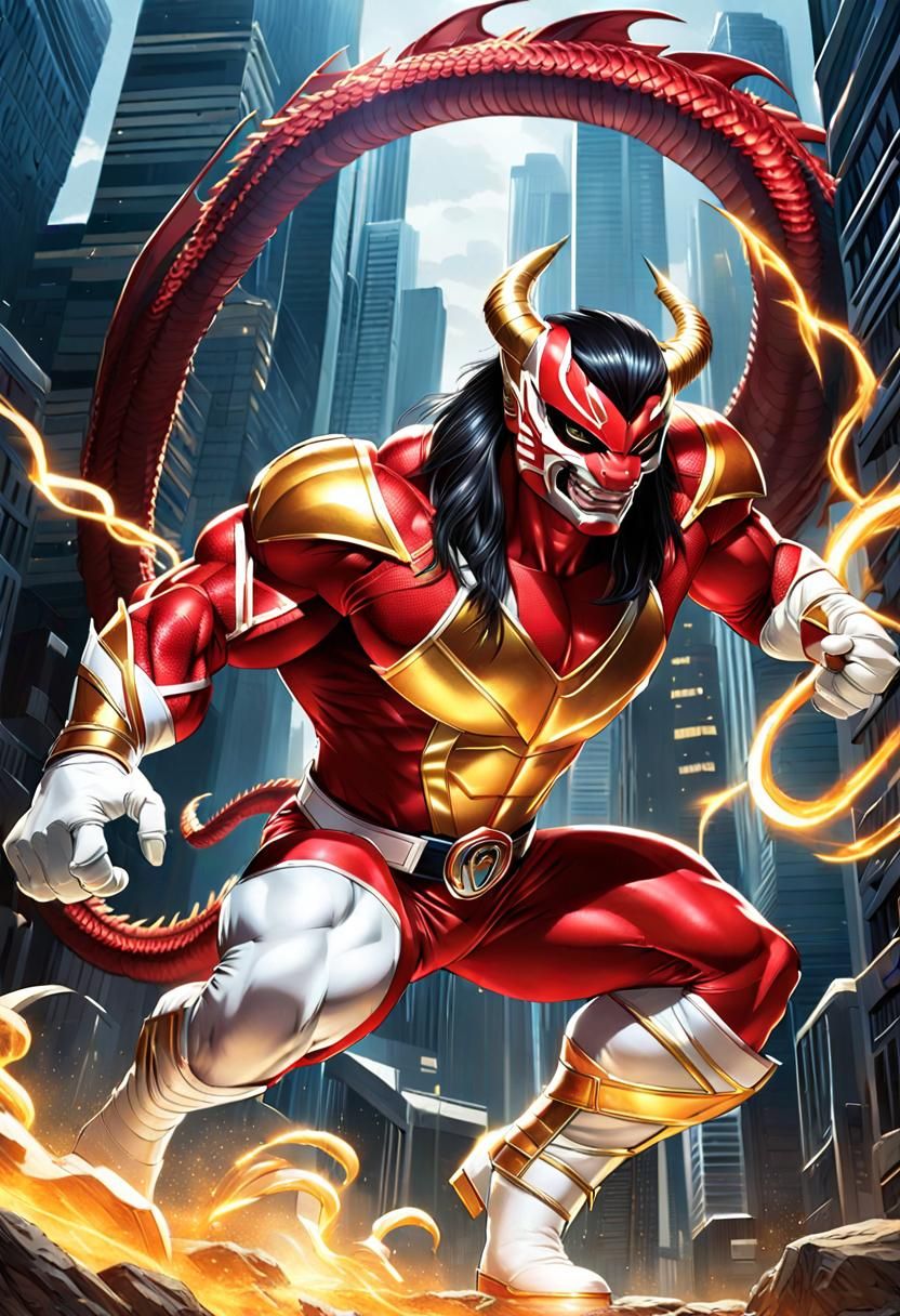 Muscular Dragon Ranger in Dynamic Comic Book Art
