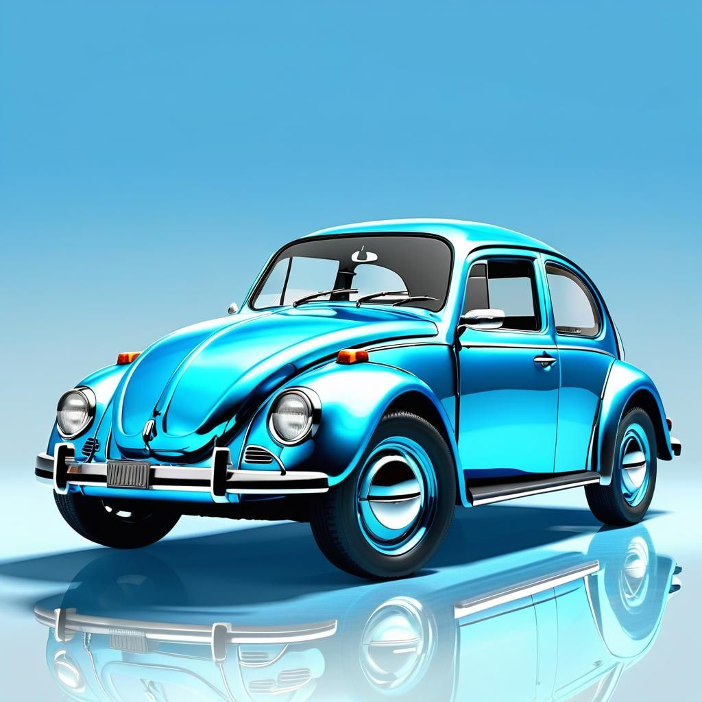 Blue 1968 Volkswagen Beetle in Volumetric Lighting