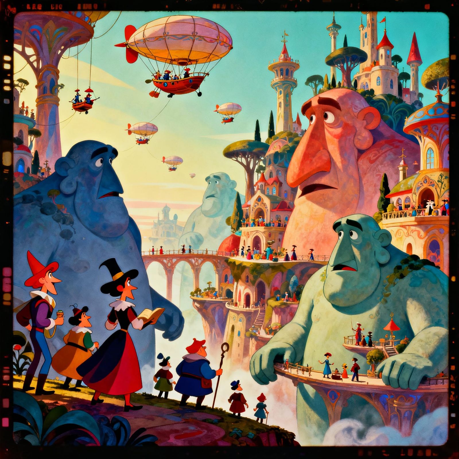 Fantastical City on Gentle Giants in Whimsical Illustration ...