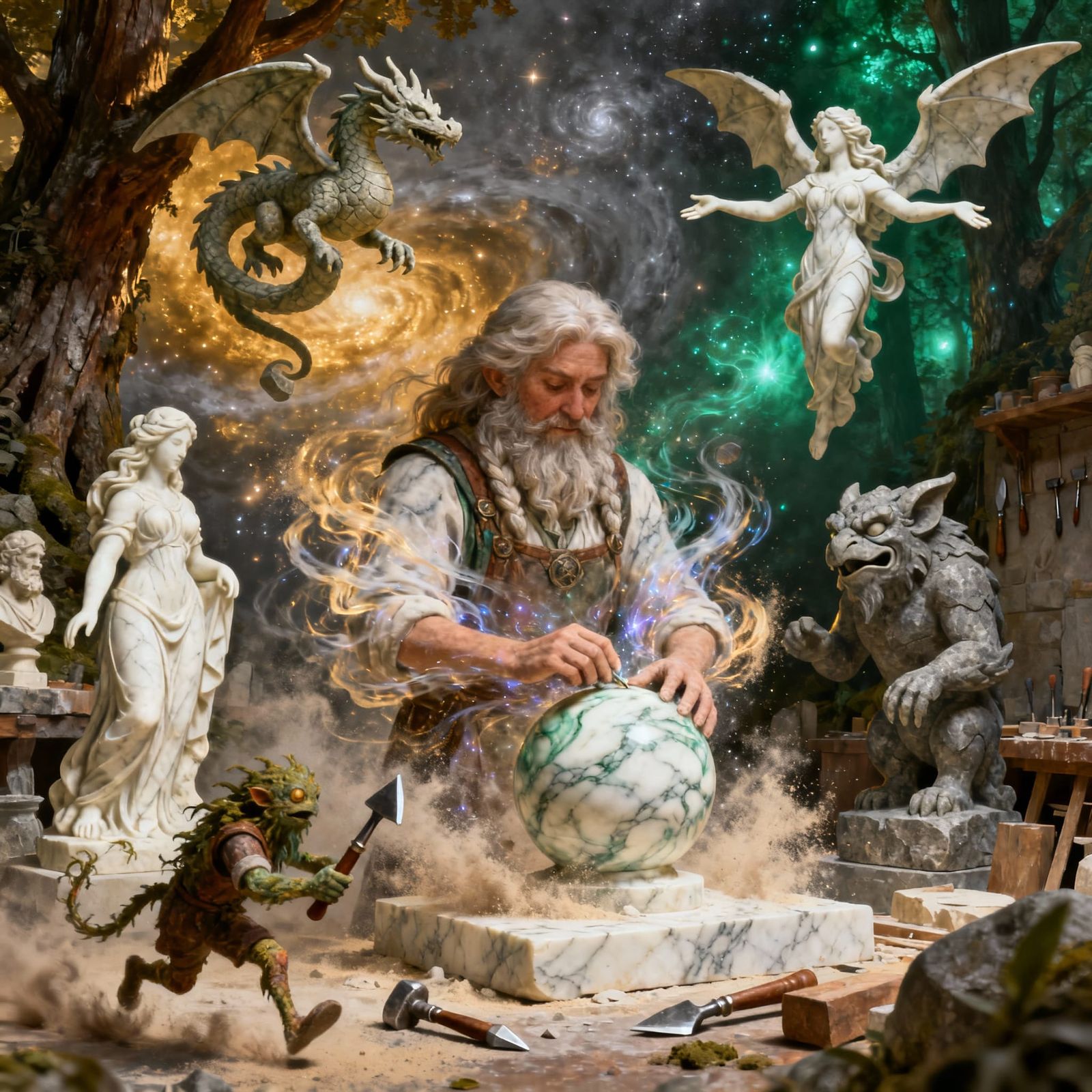 Living Sculptor Breathes Life into Stone in Verdant Wilds Wo...